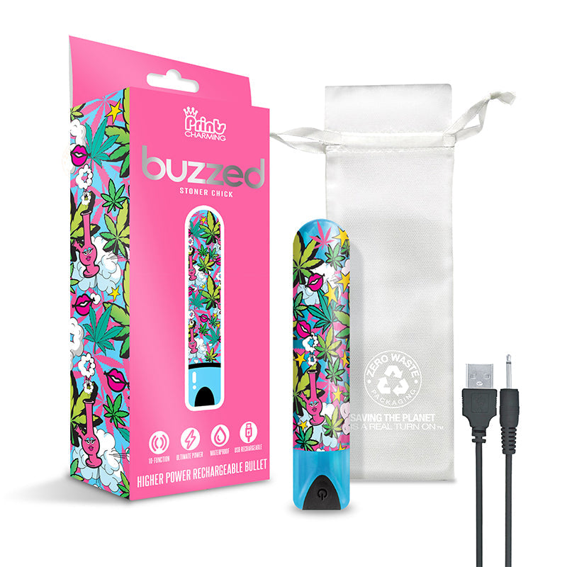 Prints Charming Buzzed Rechargeable 3.5" Bullet - Stoner Chick - Blue - Headshop.com