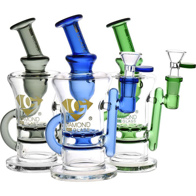 Diamond Glass Gold Ratchet Perc Recycler Water Pipe - 7.75" / 14mm F