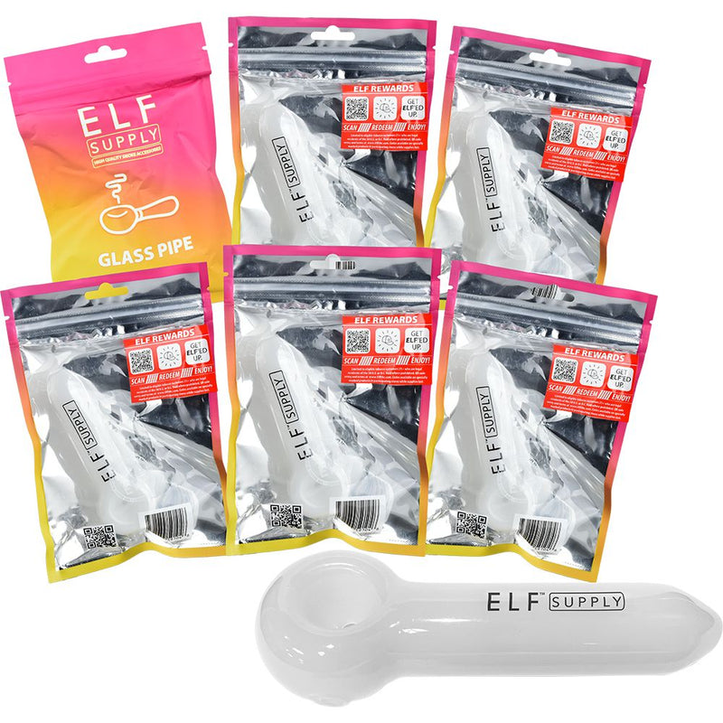 ELF Supply Glass Spoon Pipe - 4.25" / White 6CT - Headshop.com