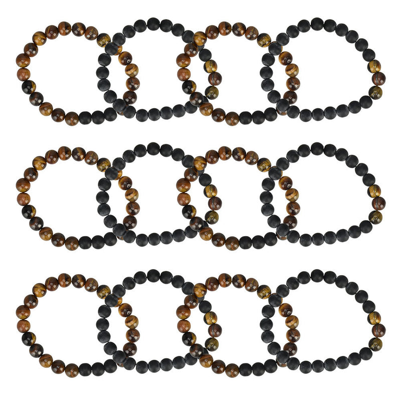 12PC BUNDLE - Tigers Eye & Lava Stone Bracelet - Headshop.com