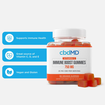 cbdMD CBD & Vitamin C Immunity Boost Gummies - 750MG, 60ct - Headshop.com