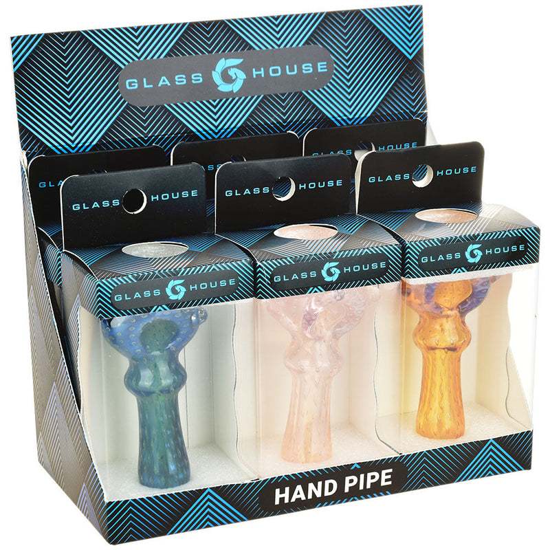 6PC DISPLAY - Glass House Translucent Glass Hand Pipe - 3.75" / Asst Colors - Headshop.com