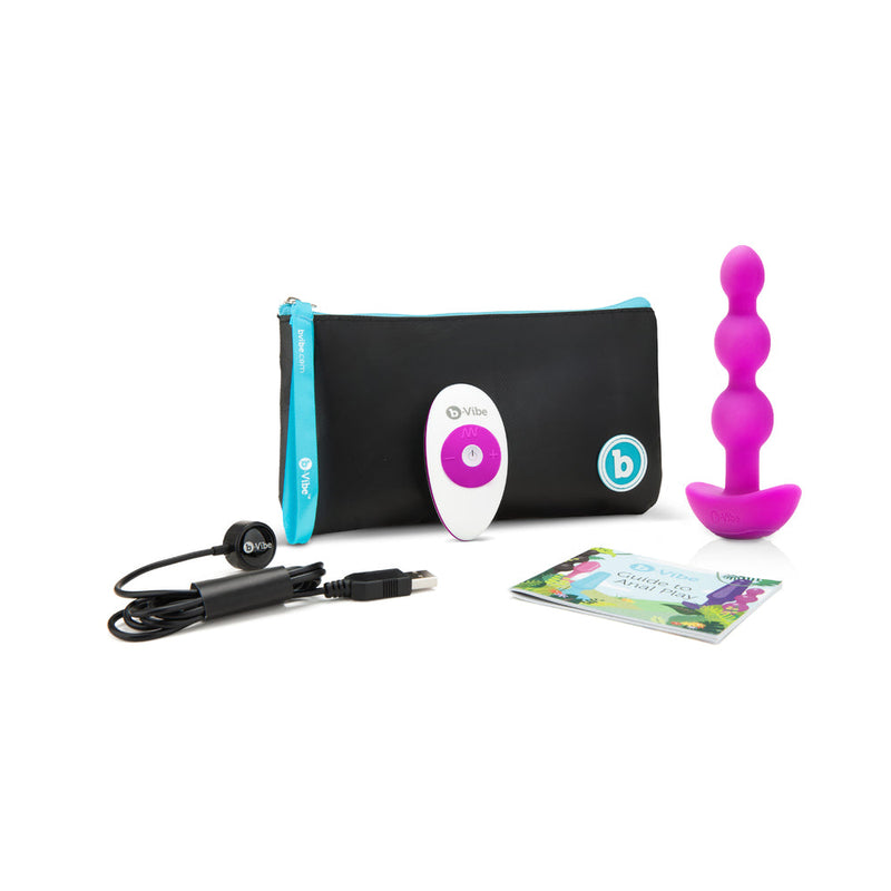 b-Vibe Triplet Rechargeable Remote-Controlled Vibrating Anal Beads Plug Fuchsia