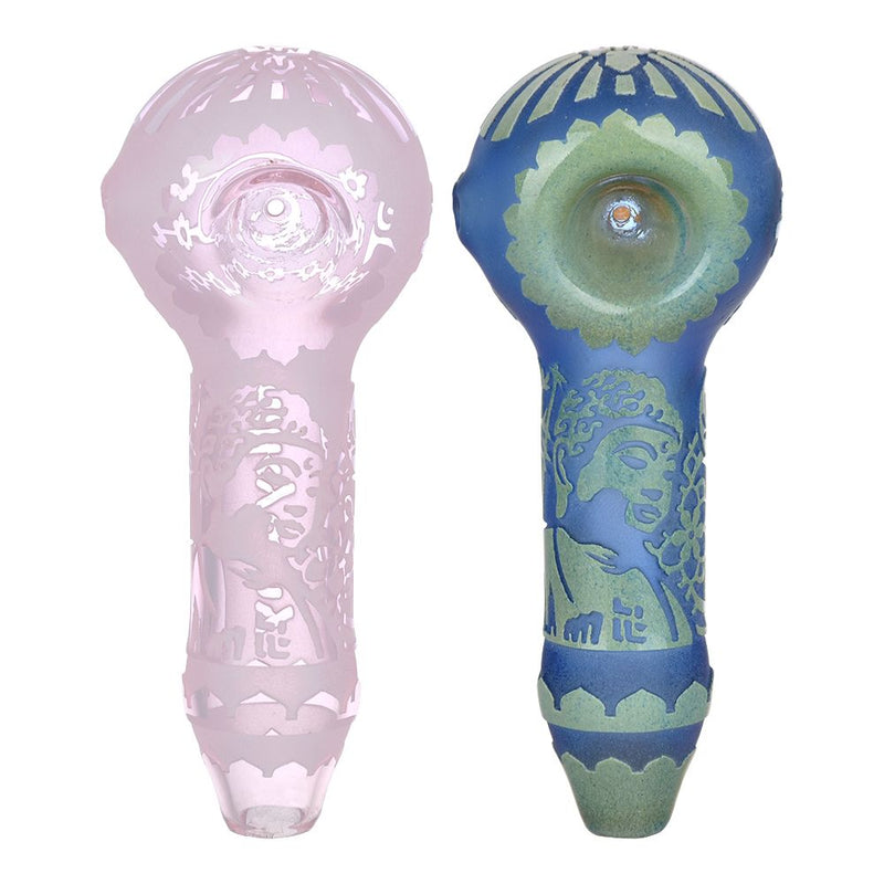 Milkyway Buddha Sandblasted Glass Spoon Pipe | 4.5" - Headshop.com