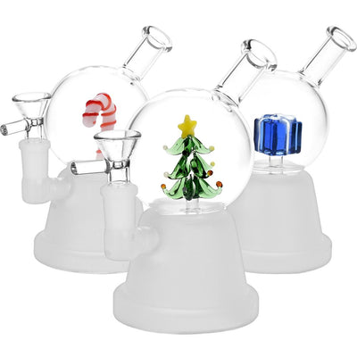 Happy Holiday Snow Globe Glass Water Pipe - 6" / 14mm F / Styles Vary