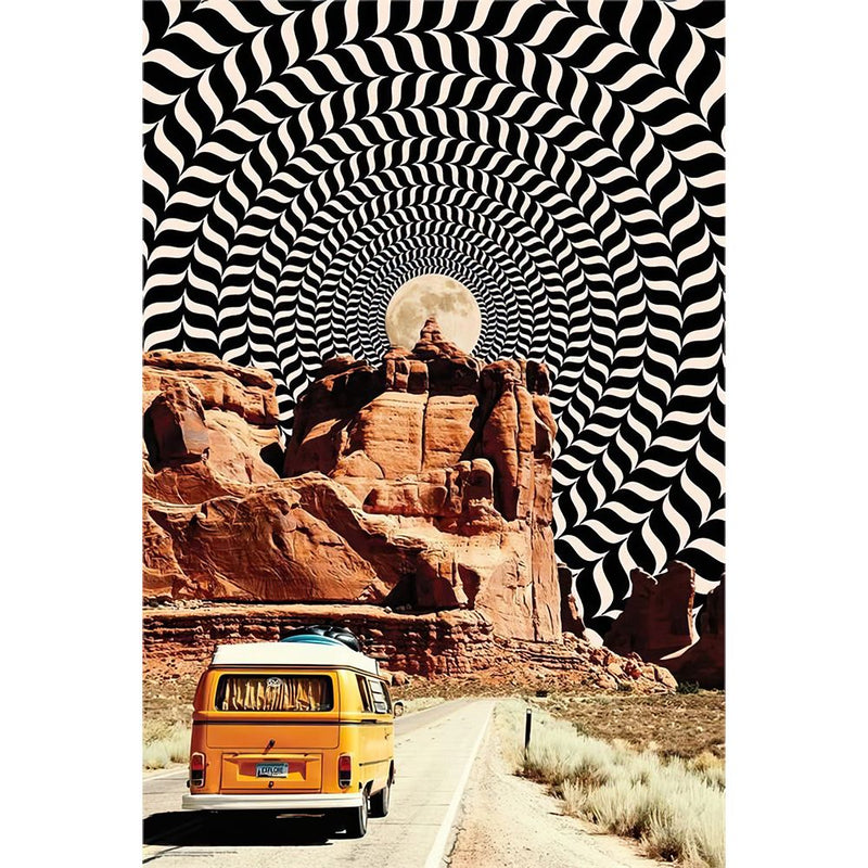 Illusionary Road Trip Camper Van in the Desert Poster - 24"x36"