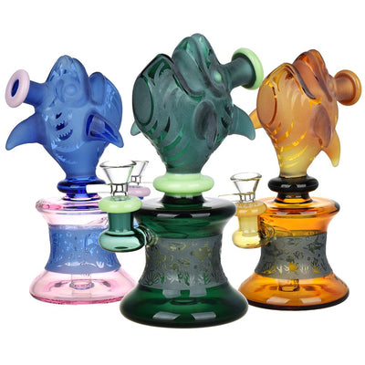 Feeding Time Etched Glass Water Pipe - 7.25" / 14mm F / Colors Vary - Headshop.com