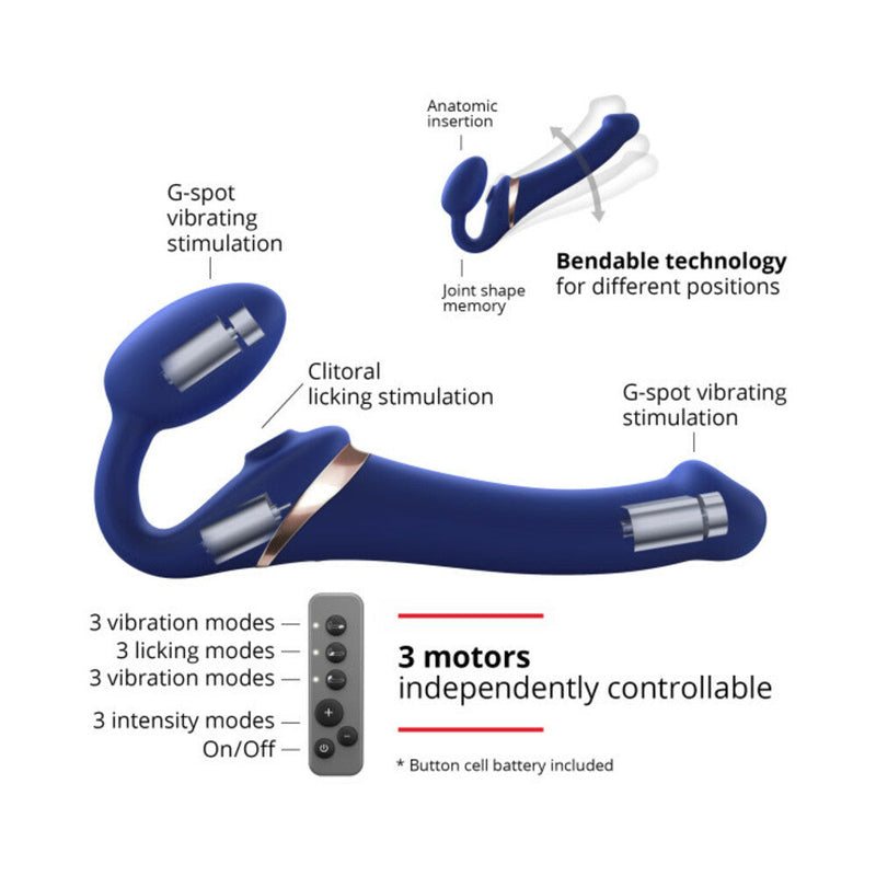 Strap-On-Me Rechargeable Remote-Controlled Multi Orgasm Bendable Strap-On Night Blue XL