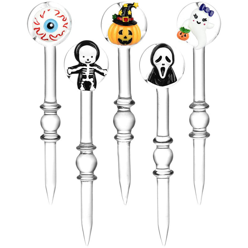 5CT BUNDLE - Halloween Assortment 2-in-1 Glass Dab Tool & Carb Cap - 5.5" / 30mm - Headshop.com