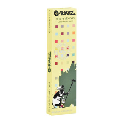 G-ROLLZ x Banksy's Graffiti Unbleached Bamboo Papers | 50pc | King Size Slim | 24pk Display - Headshop.com