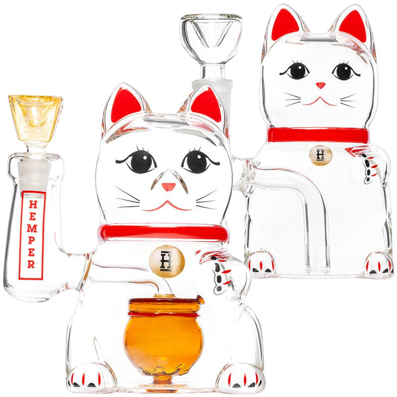 Hemper Lucky Money Cat Glass Water Pipe | 14mm F - Headshop.com