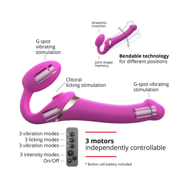 Strap-On-Me Rechargeable Remote-Controlled Multi Orgasm Bendable Strap-On Fuchsia M