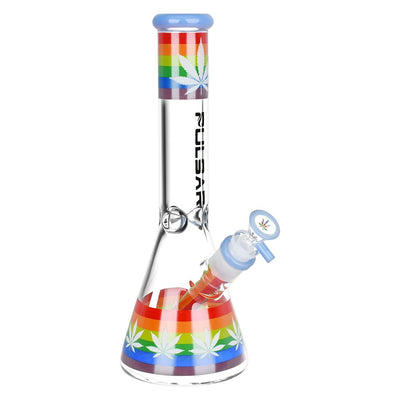 Pulsar Rainbow Pride Glow Glass Beaker Water Pipe - 10" - Headshop.com