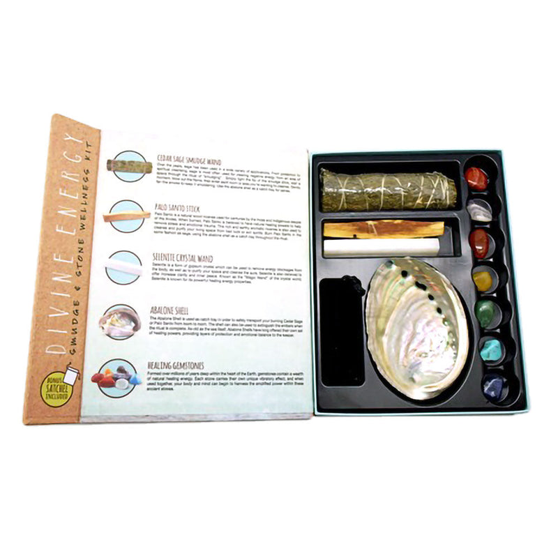 12PC SET - Divine Energy Smudge & Stone Wellness Kit - Headshop.com