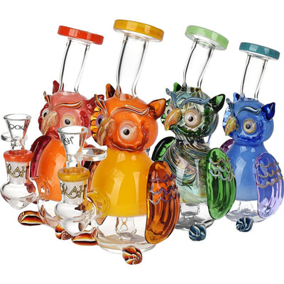 Lookah Glass Owl Water Pipe - 6.75" / 14mm F / Colors Vary