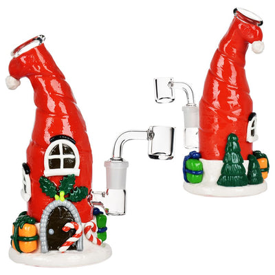 Santa Cap Elf House Resin On Glass Dab Rig - 7.5" / 14mm F