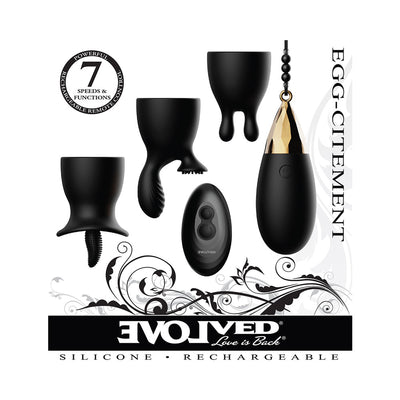 Evolved Egg-Citement 5-Piece Rechargeable Remote-Controlled Vibrator and Accessory Set Black