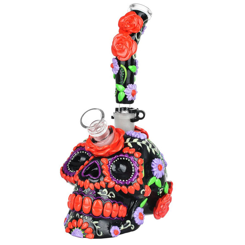 Heavy Flowered Sugar Skull Glass Water Pipe - 10" / 19mm F - Headshop.com