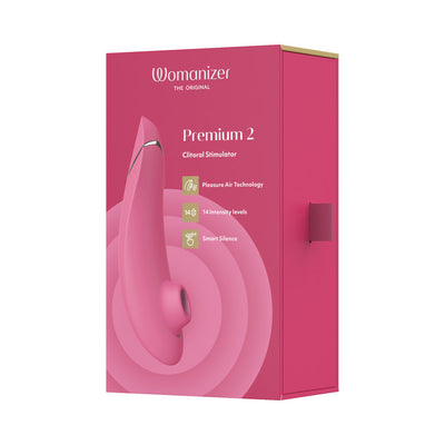 Womanizer Premium 2 Rechargeable Silicone Luxurious Pleasure Air Clitoral Stimulator Raspberry