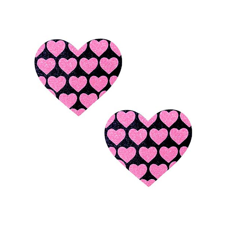 Neva Nude Pink Heart UV Valentines Black Glitter Heart Nipztix Pasties - Headshop.com