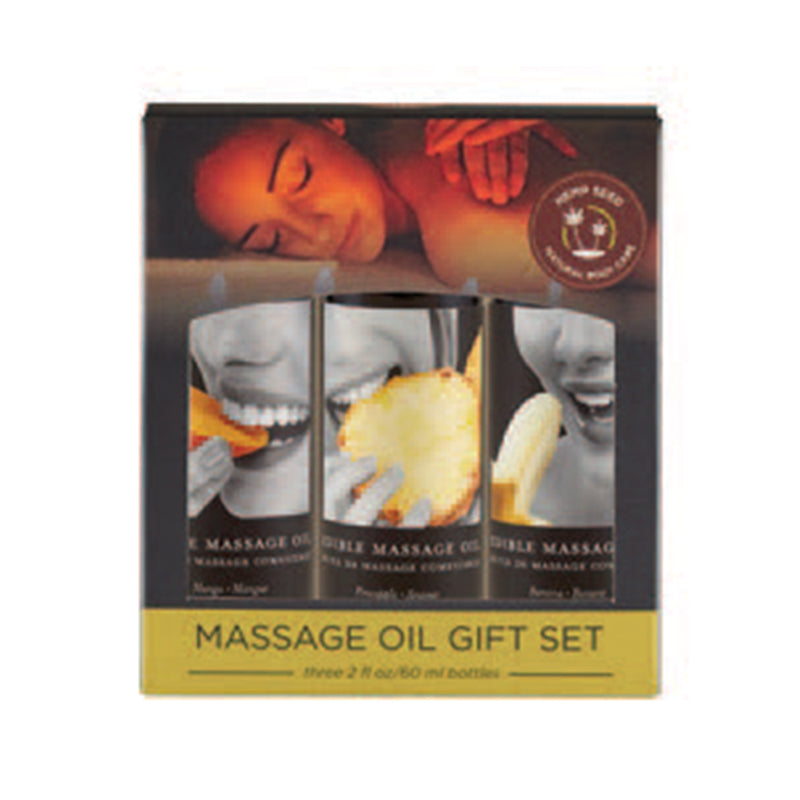 Earthly Body Edible Massage Oil Gift Set: 2oz Mango,2oz Banana & 2oz Pineapple - Headshop.com