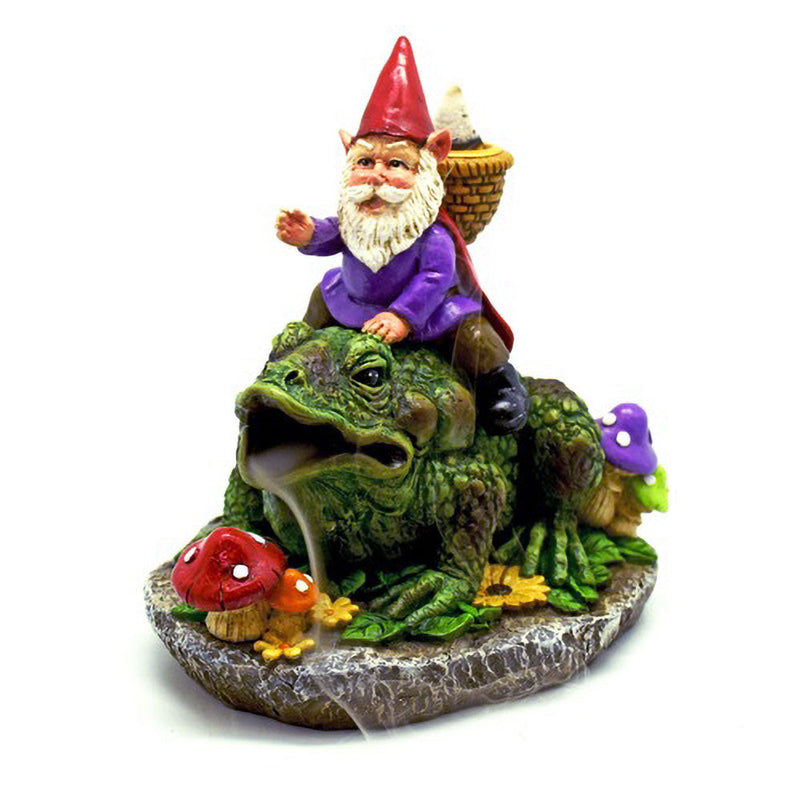 Gnome Riding Frog Backflow Incense Burner - 5.5" - Headshop.com