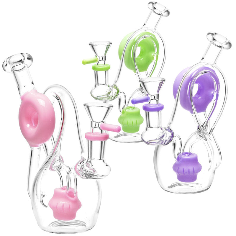 Twisted Donut Recycler Water Pipe - 6.5"/14mm F/Colors Vary - Headshop.com