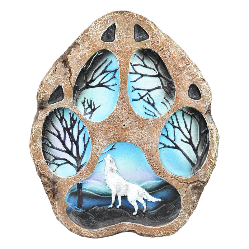 White Wolf Landscape Paw Print Incense Burner - 5"x6" - Headshop.com