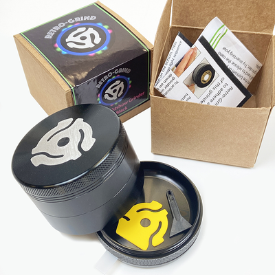 LED Light Show Herb Grinder ~ Magnetic Lid, 4 Pieces with Screen Catcher, Let our fun 2.5" Black Retro-Grind light up your daily grind! - Headshop.com