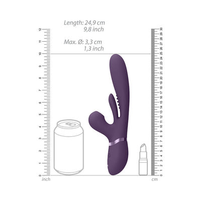 VIVE KURA Rechargeable Thrusting Silicone G-Spot Vibrator with Flapping Tongue and Pulse Wave Stimulator Purple