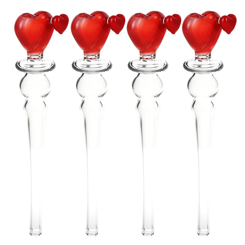 Double Hearts Glass Dab Straw - 5.25" 4ct