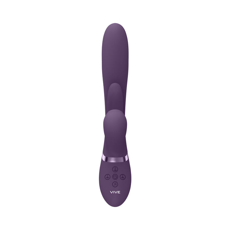 VIVE ENA Rechargeable Thrusting Silicone G-Spot Vibrator with Flapping Tongue and Air Wave Stimulator Purple