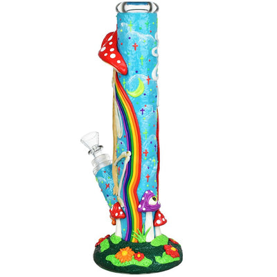 Sneaky Skeleton and Watchful Fungi Glow In Dark Tube Water Pipe - 11.5" / 14mm F - Headshop.com