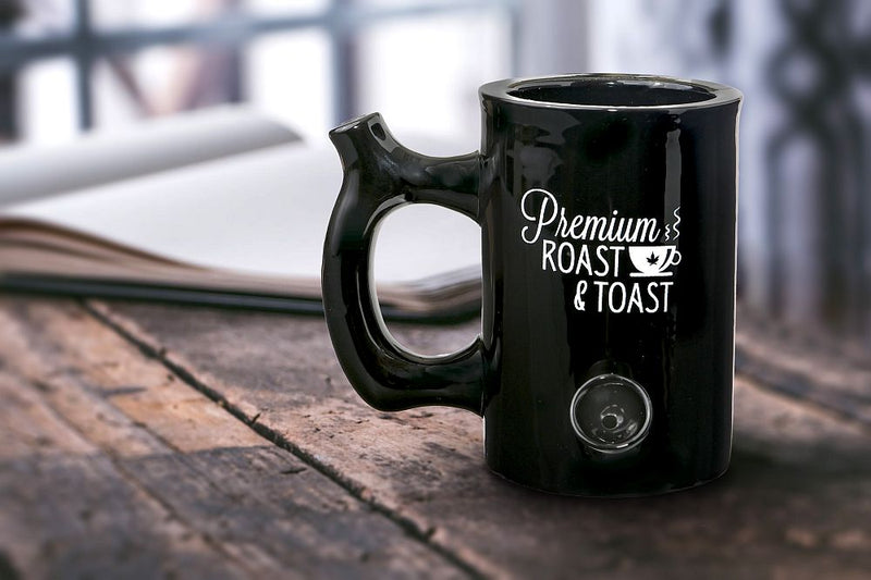 Premium Roast & Toast Mug - Shiny Black with White Print - Headshop.com